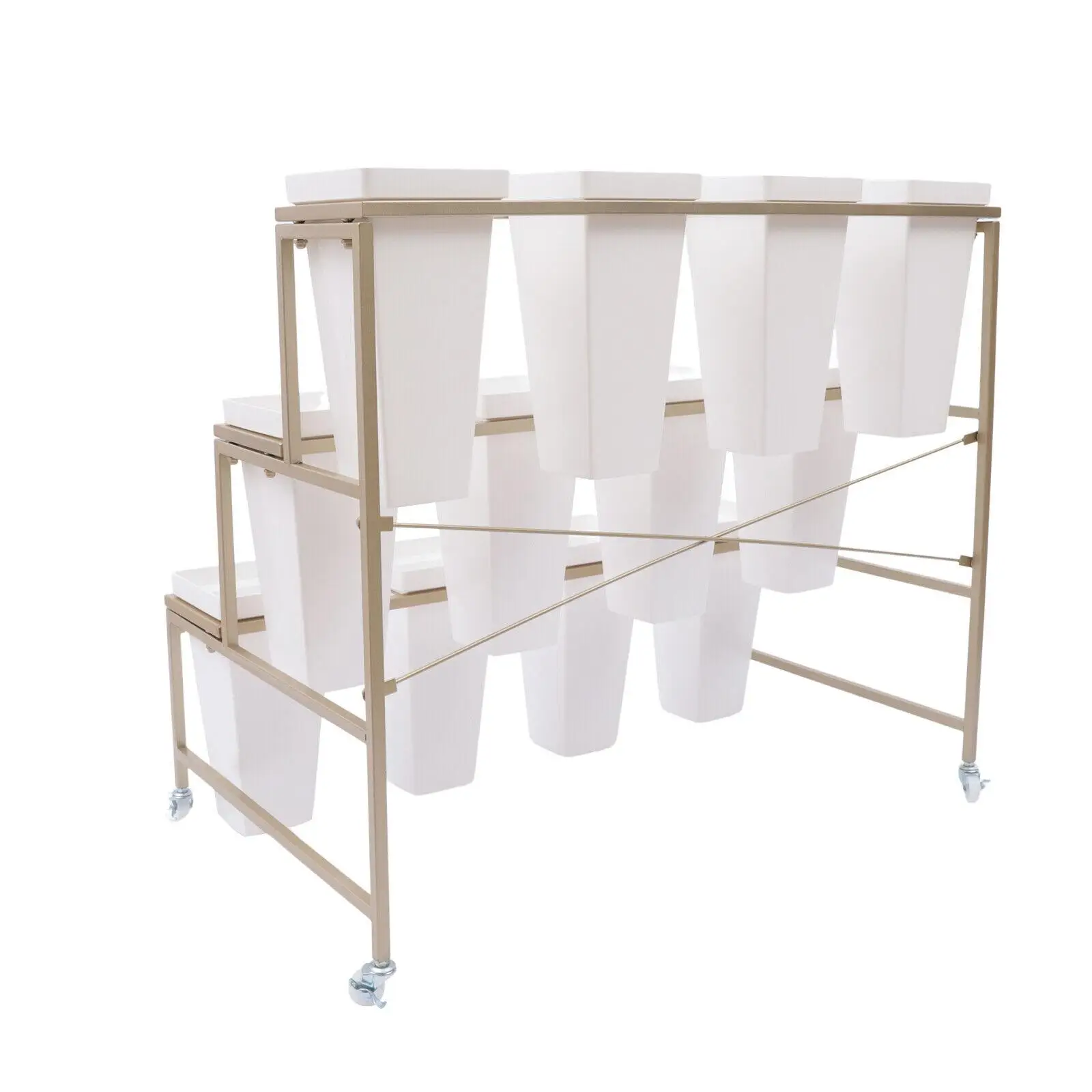 

3-Layer Flower Display Stand Metal Plant Stand with Wheels 12* Bucket Heavy Duty