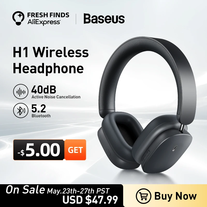  Baseus H1 Hybrid 40dB ANC беспроводные наушники 4-микс ENC наушники Bluetooth 5,2 40 мм драйвер HiFi над наушниками 70H время 