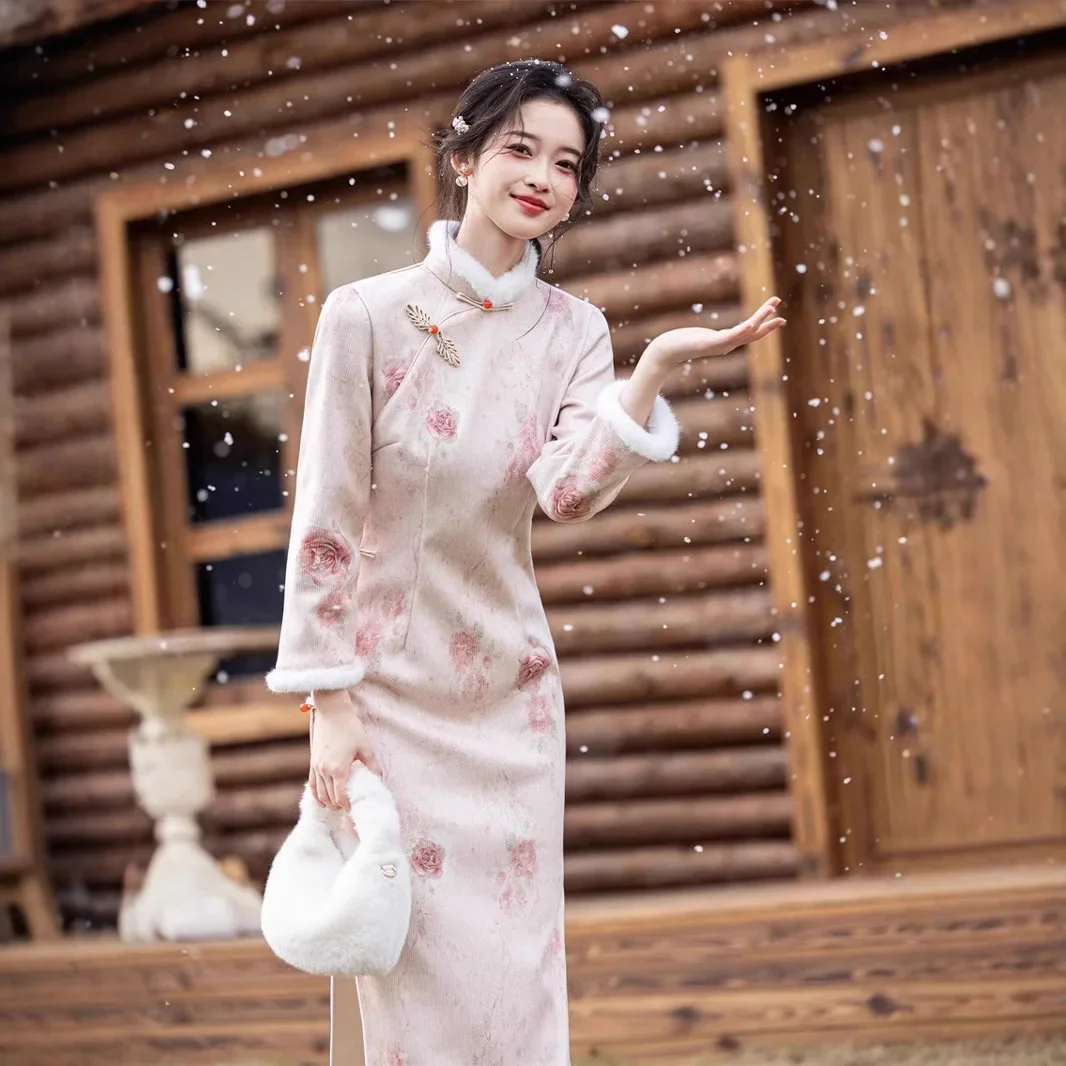 Yourqipao 2025 новая зимняя китайская юбка Ципао Ханфу из синели плюс бархатная