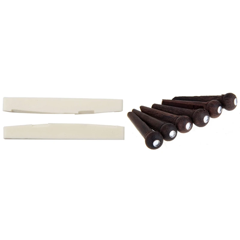 

2X 6 String Acoustic Bone Bridge Guitar Slotted Saddle Guitar Parts & 6Pcs Rosewood Guitar Bridge Pins End Pin Set