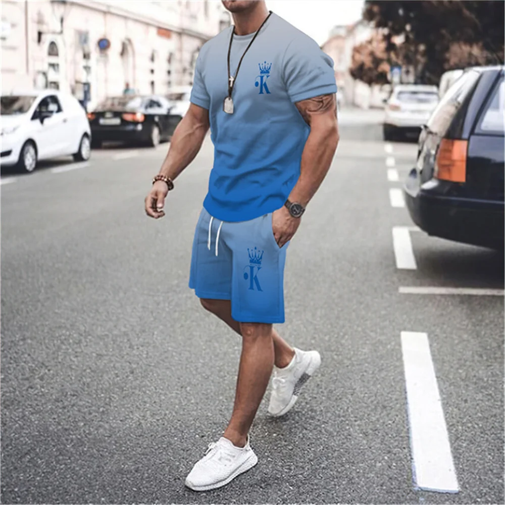New Summer Men's Smiling Face 3D Printed Sports Suit Oversized Clothing Casual Outdoor T-shirt Shorts Short Sleeve 2-piece Set