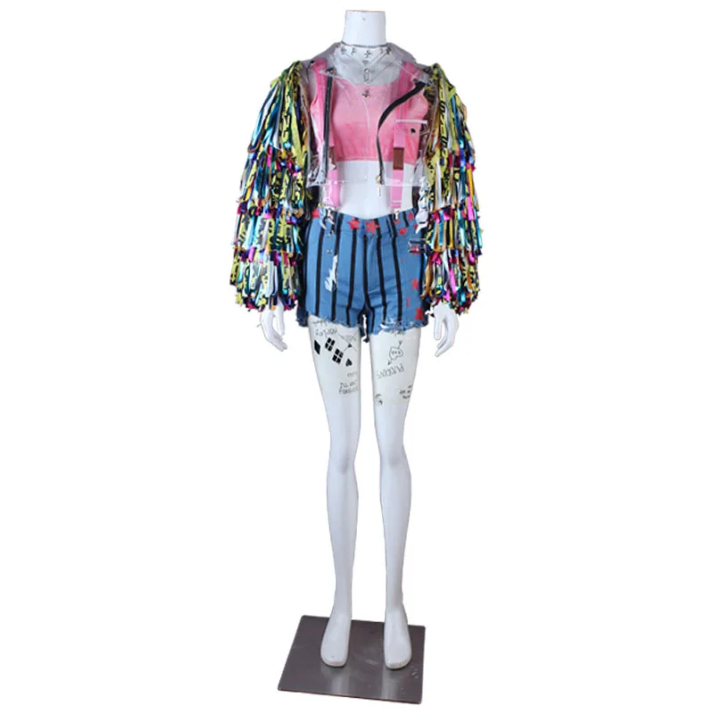 

Newest Movie Sexy Clown Colorful Tassel Jacket Cosplay Costume Women Halloween Outfits Customized Made