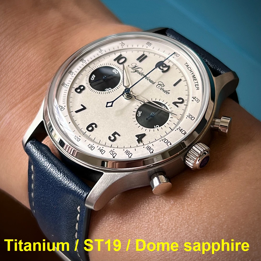 

Titanium Pilot Watch ST19 Chronograph Mechanical Wristwatches Men 40mm Military Chrono Watches Panda Clocks 1963 Mysterious Code