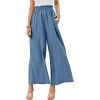 2022 new womens pants cotton linen solid color wide leg pants high waist loose casual pants womens commuter pants
