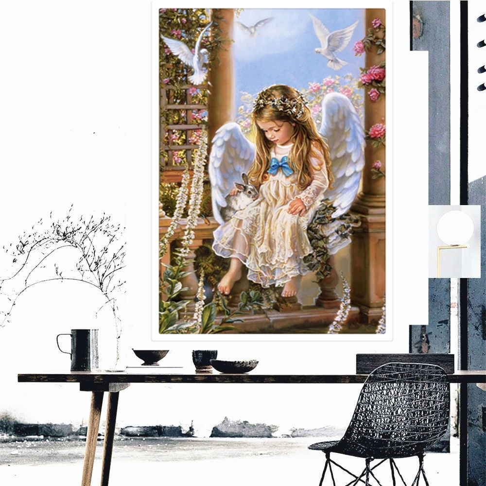 

DIY 5D Diamond Painting Angel Series Kit Lovely Full Drill Square Embroidery Mosaic Art Picture Of Rhinestones Home Decor Gifts