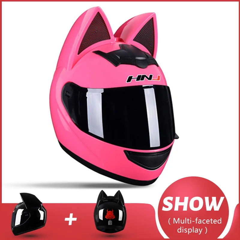 

2022 New Motorcycle Full Face Helmet Cat Ear Helmet Personality Battery Car Helmet Unisex Helmet Fashion Waterproof Removable