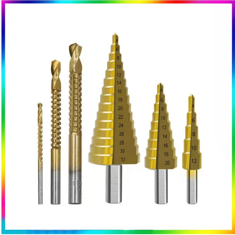 

6Pcs Hole Opener Step Drill Bit Saw Drill Bit Set Titanium Milling Cutter 4-12 4-20 4-32Mm 3 6 8Mm for Woodworking Metal Core