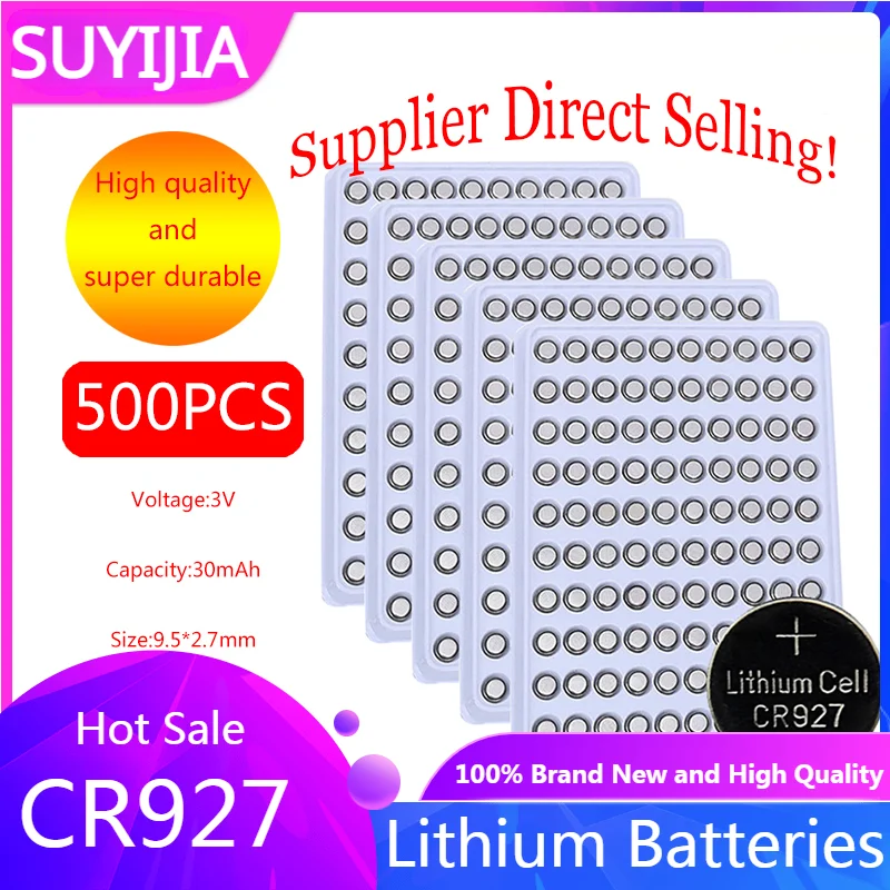 

500pcs 3V Lithium Battery 100mAh CR927 DL927 BR927 LM927 ECR927 1W 5011LC Button Coin Battery for Watch Remote Toy Calculator
