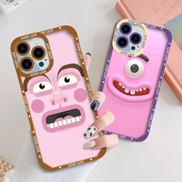 cartoon transparent funny face phone case for iphone 11 12 13 pro max mini xs x xr 7 8 plus se 2020 shockproof bumper back cover