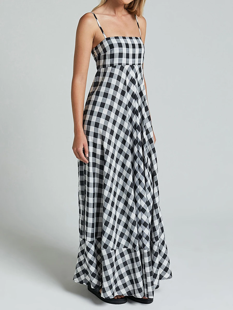 Женское летнее модное платье без рукавов повседневное клетчатое ТРАПЕЦИЕВИДНОЕ