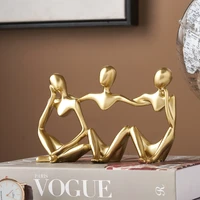 abstract little golden man miniatures sculpture resin nordic home living room decoration desk accessories figurines for interior
