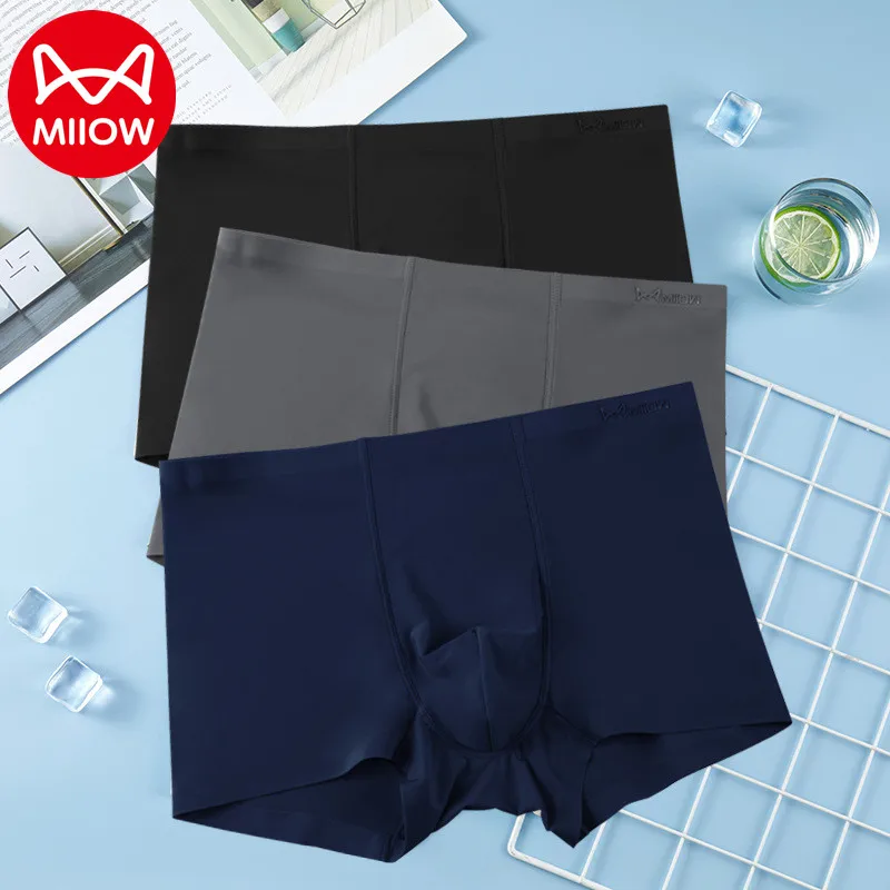 

MiiOW 3pcs 120S Ice Silk Seamless Men Boxer Shorts Summer Thin Sexy Men's Panties AAA Graphene Antibacterial Male Underwear Gift