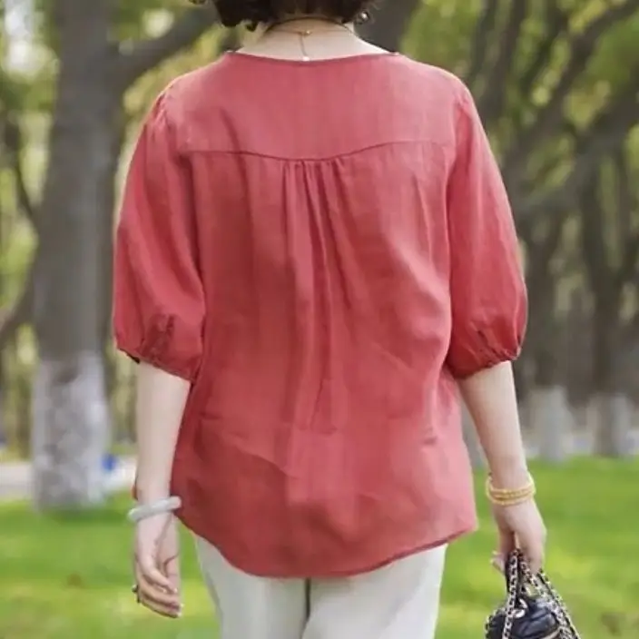 Женская льняная футболка с вышивкой повседневный Свободный Топ коротким рукавом