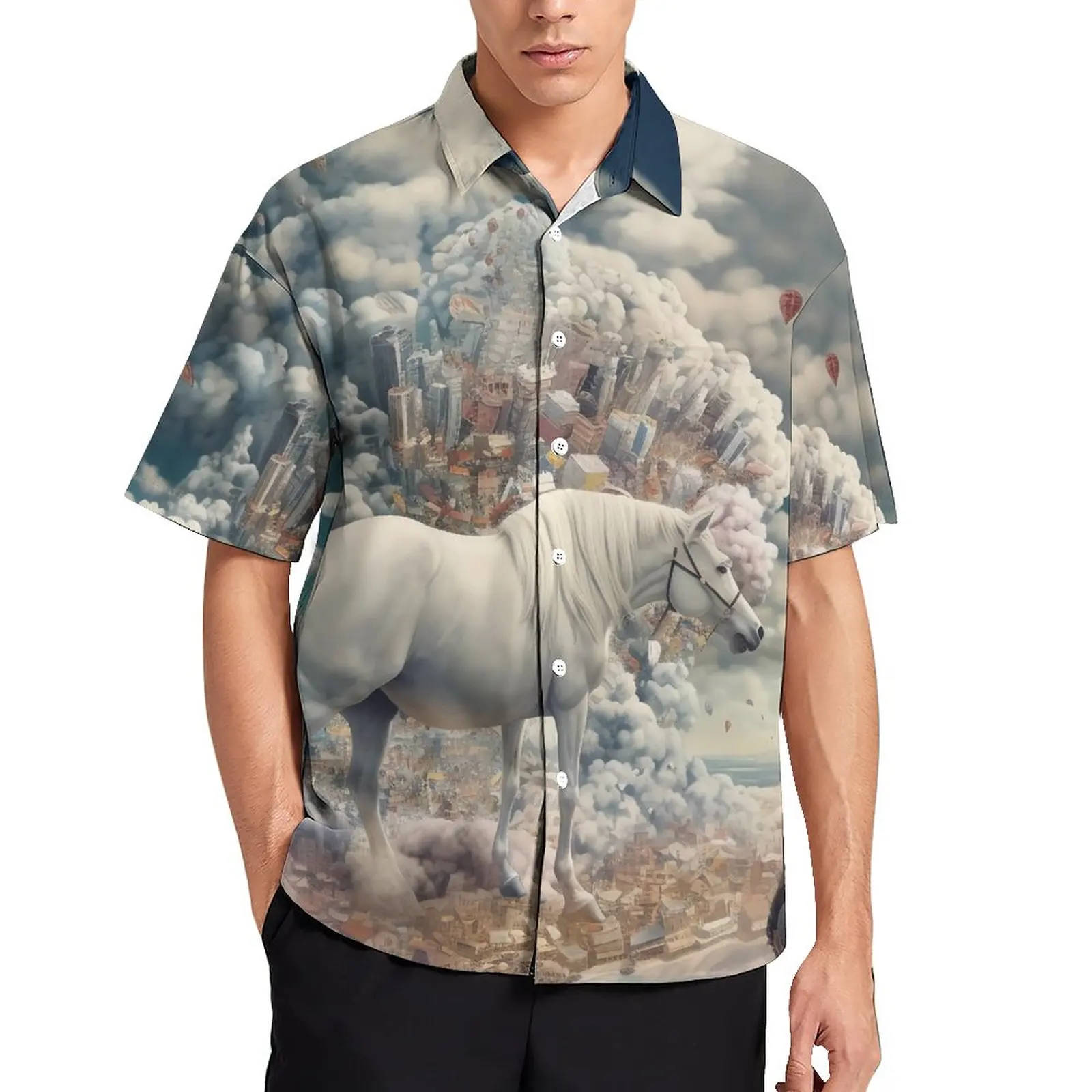 

Horse Blouses Male 3D Animal Casual Shirts Hawaii Short-Sleeved Custom Vintage Oversized Beach Shirt Gift Idea