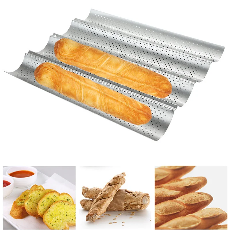 

14.96x6.98x1.1 Inches 2 Waves French Bread Baking Tray Mold Loaf Tin Non-Stick Baguette Mould Cake Pan Pastry Tools