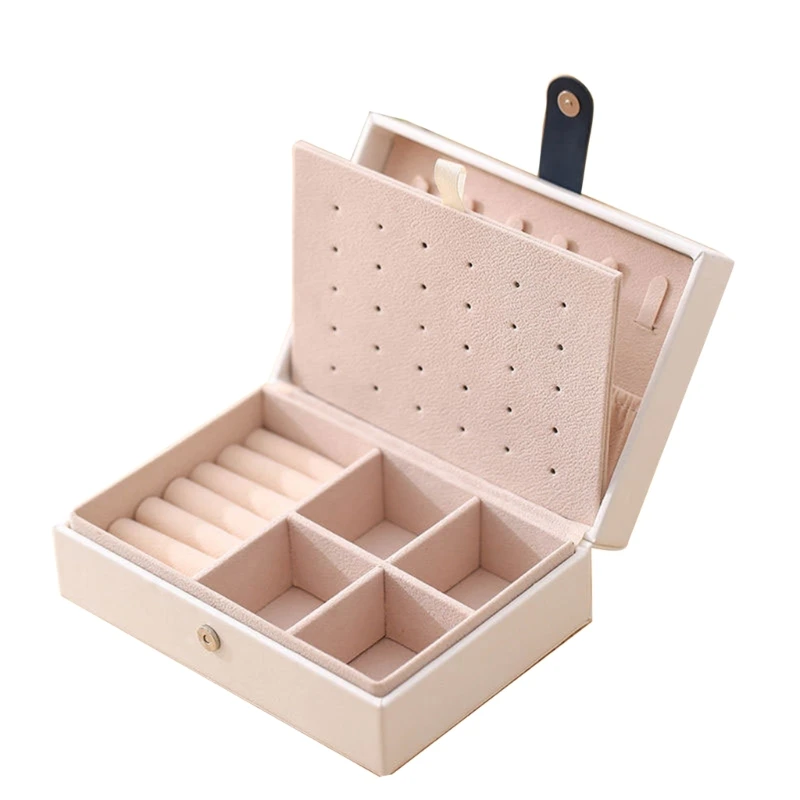 

Шкатулка для ювелирных изделий Женская, кожаный двухуровневый портативный бокс для хранения ювелирных изделий, косметичка для хранения колец