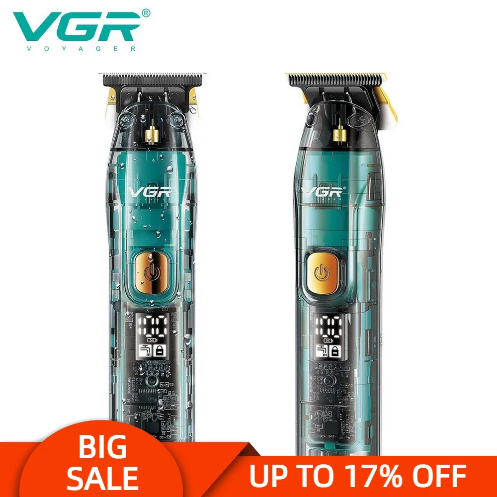 Машинка для стрижки волос VGR V961, прозрачная машинка для стрижки волос, перезаряжаемая Водонепроницаемая машинка для стрижки волос T-Blade, Парикмахерская с ЖК-дисплеем, USB, для салона, VGR 961