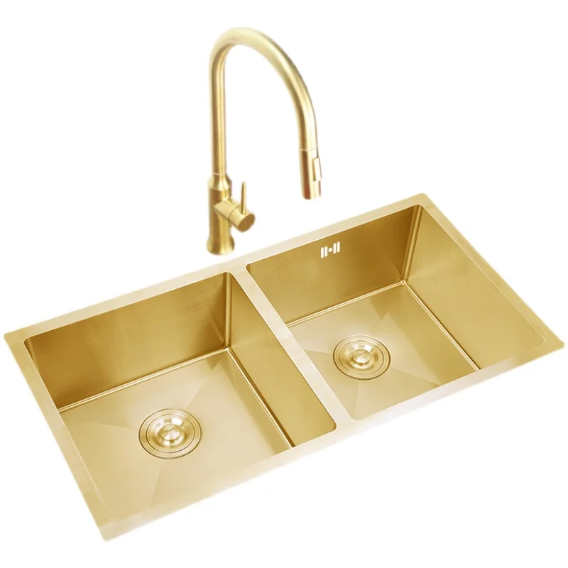 

Nano-sink Basin Under The Counter Equal Size Double Sink. 304 Stainless Steel Thickened Kitchen Sink Basin for Household 50x50