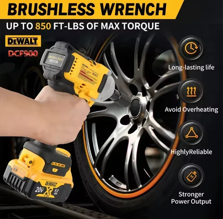 Фото Новый комплект бесщеточных беспроводных ударных гайковертов DEWALT DCF9001/2 дюйма с высоким крутящим моментом и сверхдлинное зарядное устройство для электроинструмента DEWAL 20 В №4