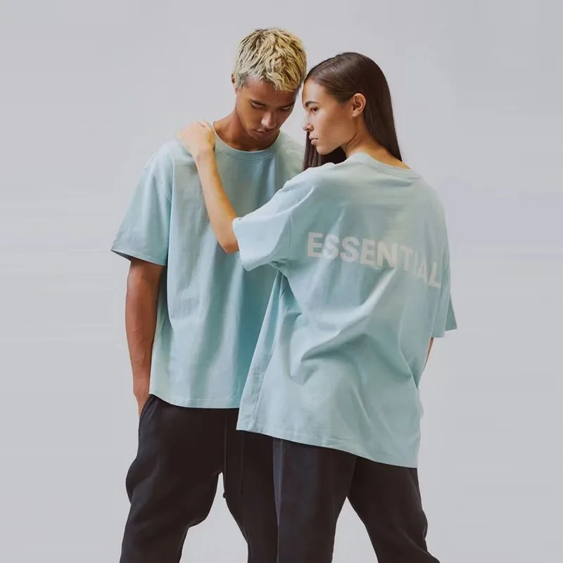 

Essentials T Shirt Back Reflective Logo Men and Women Oversized T Shirt High Quality Cotton Loose Hip-Hop Movement Tees 100%1:1