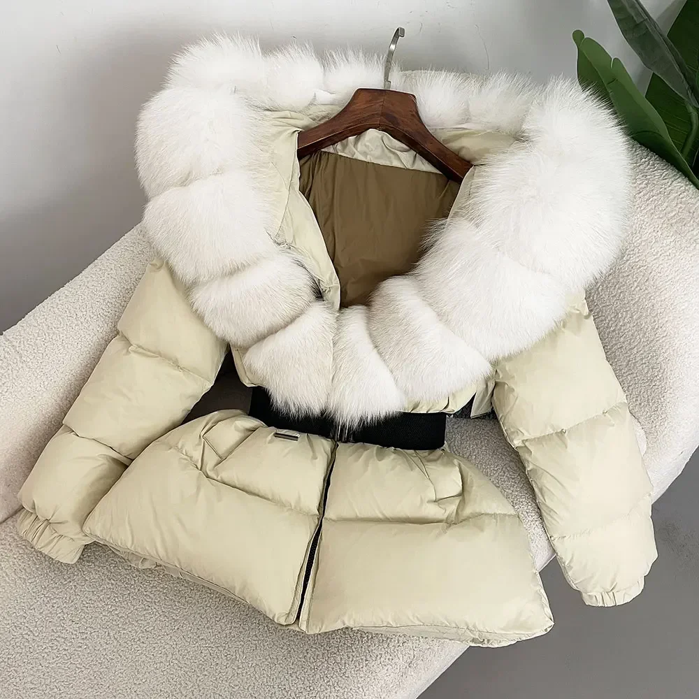 Модная зимняя куртка 2024 женская из натурального лисьего меха с воротником и