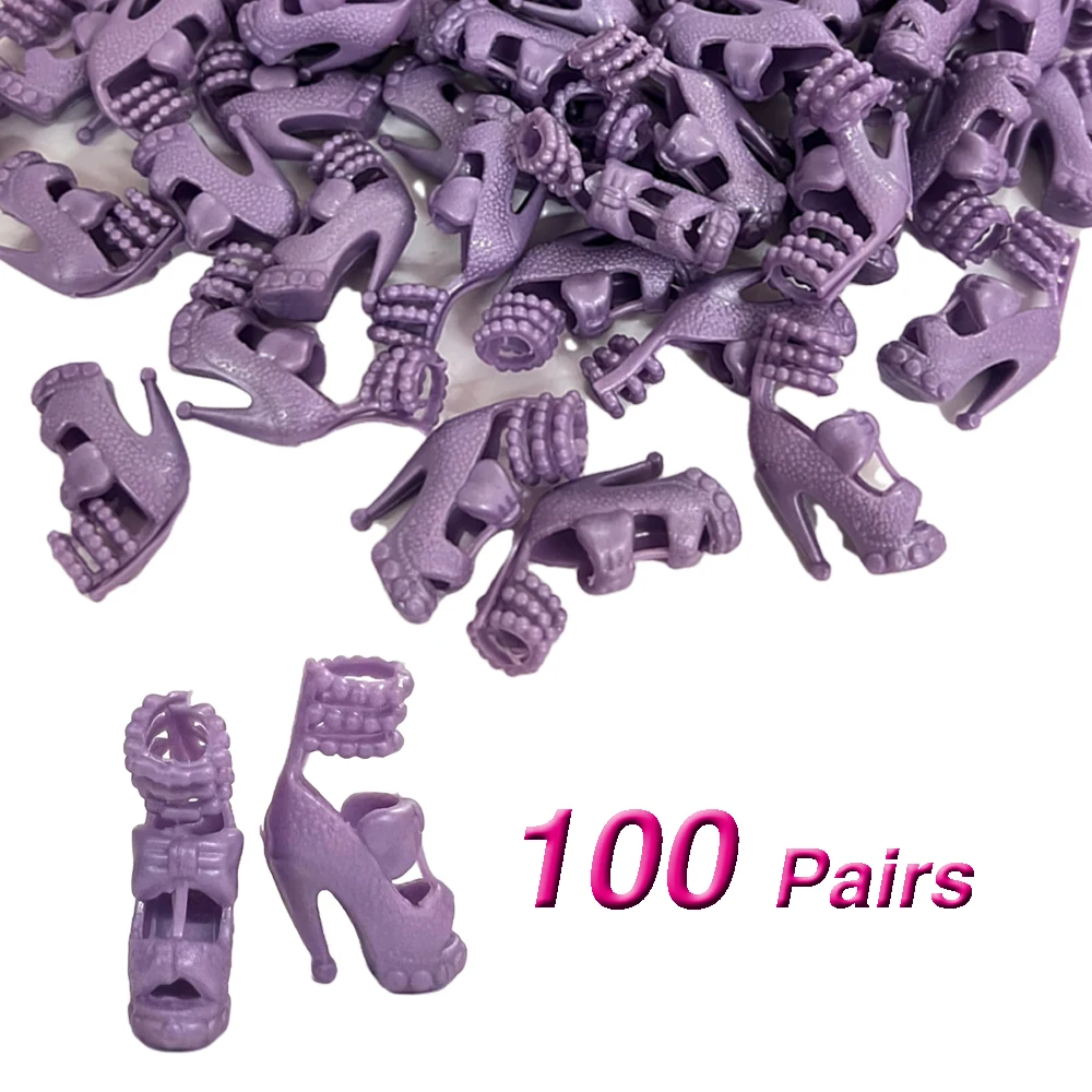 

NK 100 pairs/Set Doll Purple Shoes Fashion Heels Dressing Up Sandals For Barbie Doll Accessories 1/6 Doll DIY Toy Wholesale