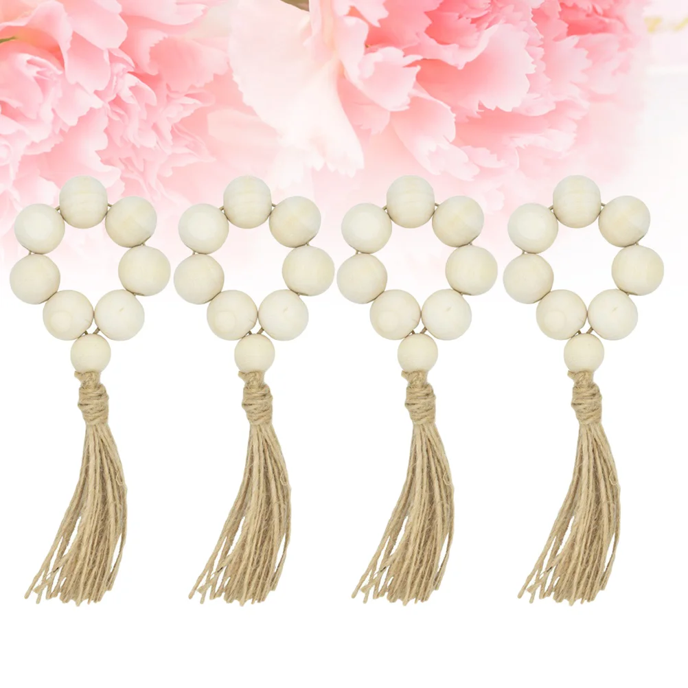 

4pcs Wooden Beads Napkin Rings Farmhouse Napkin Holders Vintage Paper Towel Buckles Wedding Napkin Holders Dinner Table