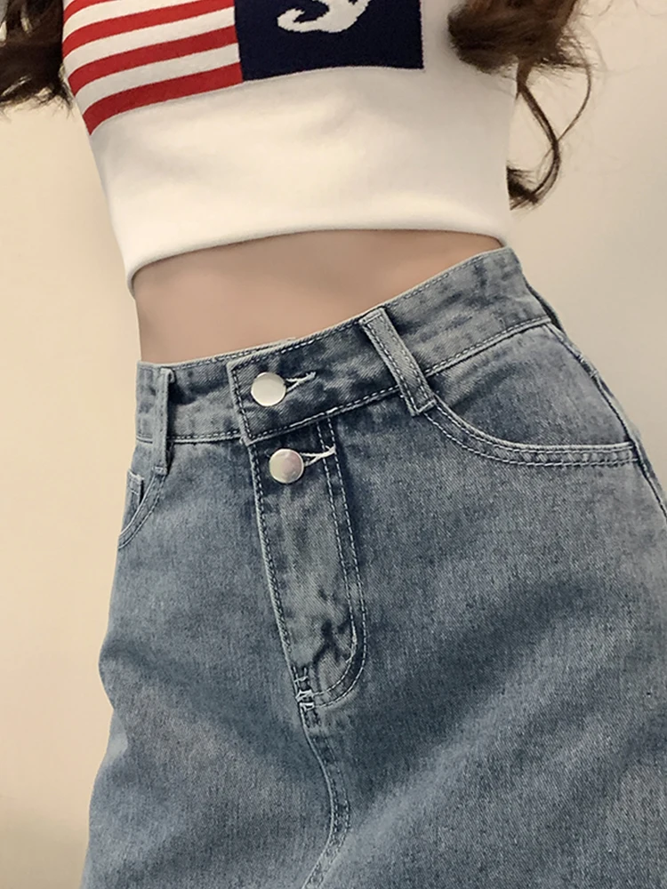 New Summer Women Streetwear High Waist Frayed Raw Hem Short Denim Skirt Vintage Female Loose Blue Jeans Skirts Bottoms