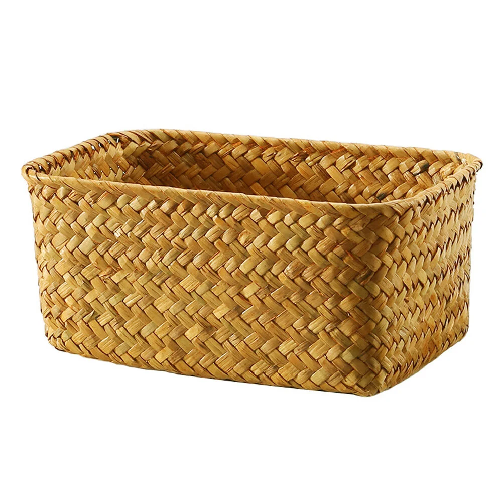 

Organizer Desktop Basket Weave Sundries Woven Seagrass Baskets Finishing Living Room Organizing Storage Bag Seaweed