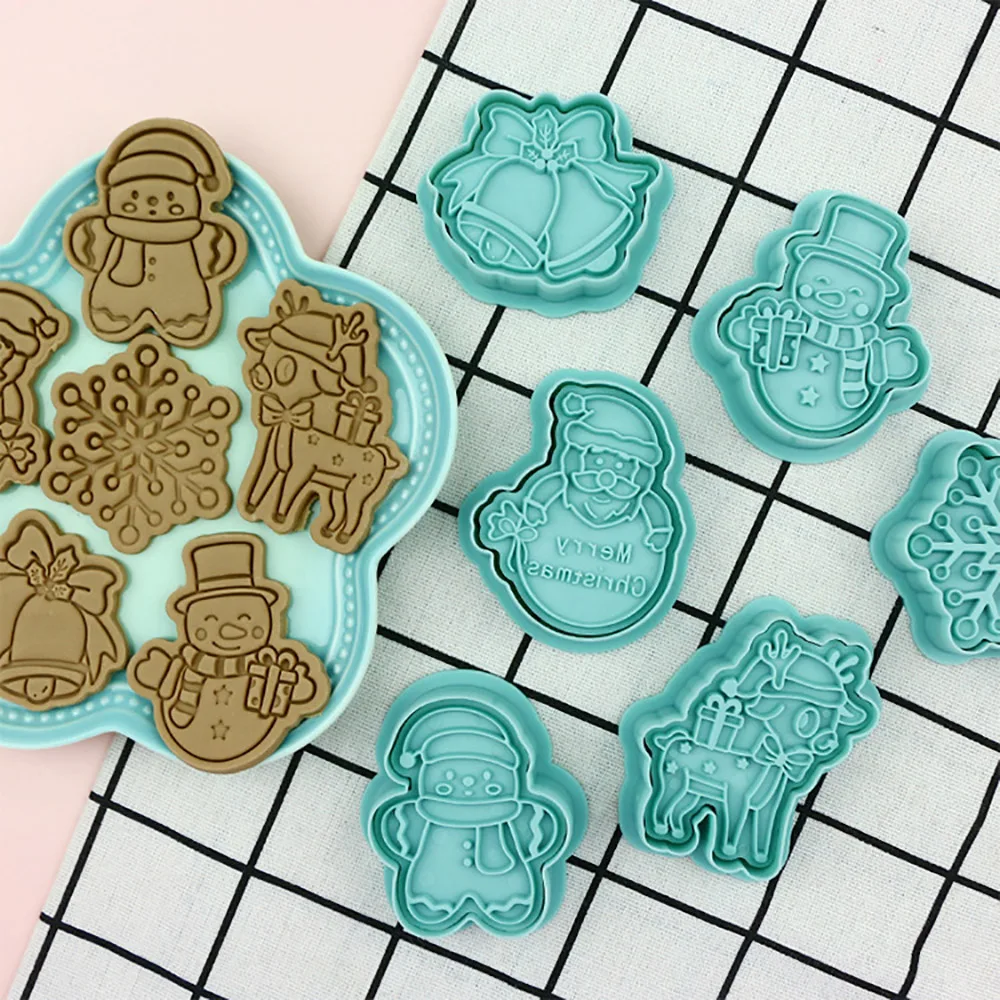 

6Pc/set Christmas Cookie Embosser Mold Cartoon Santa Snowflake Pattern Cookie Cutter New Year Party Fondant Cake Decorating Tool