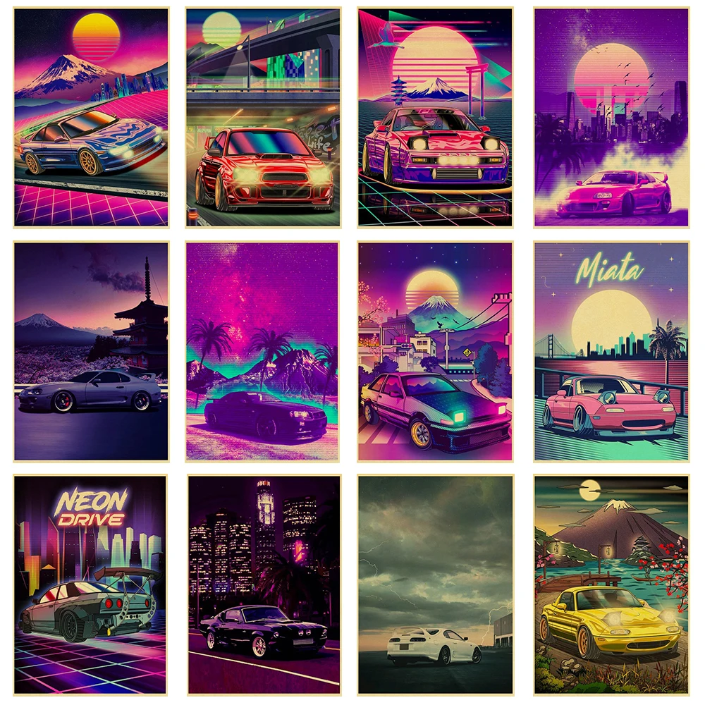 

New Car Posters Harajuku Kraft Paper Prints Picture Wall Sticker Modern Cafe And Home Vintage Bedroom Toy Decor Home Decor