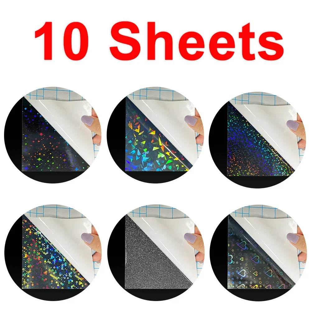 

Shiny Film Broken 10sheets Adhesive Laminating Film Card Star Package Transparent Cold Dots Color Holographic Photo Glass