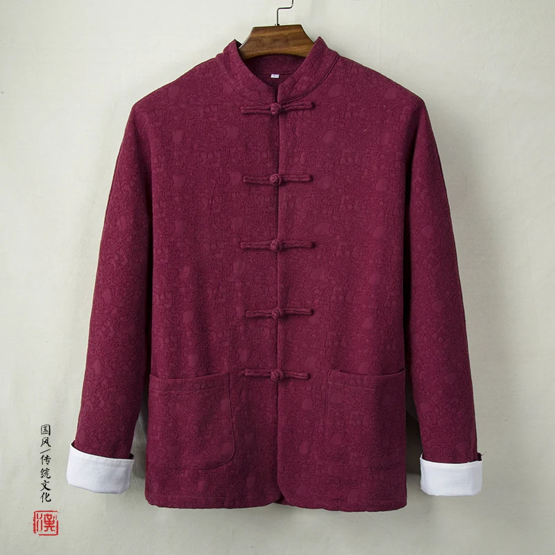 Cotton Chinese Traditional Tang Suit Top Men's Long Sleeve Kung Fu Tai Chi Uniform Spring and Autumn Shirt Top Jacket Jacket