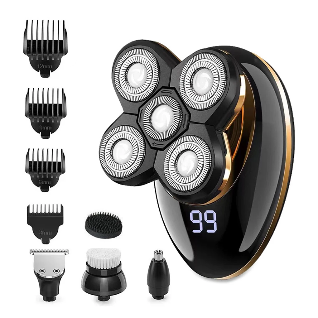 

5 Heads Electric Shaver LCD Waterproof Hair Trimmer Nose Ear Shaving Machine Beard Clipper with Limit Hairbrush