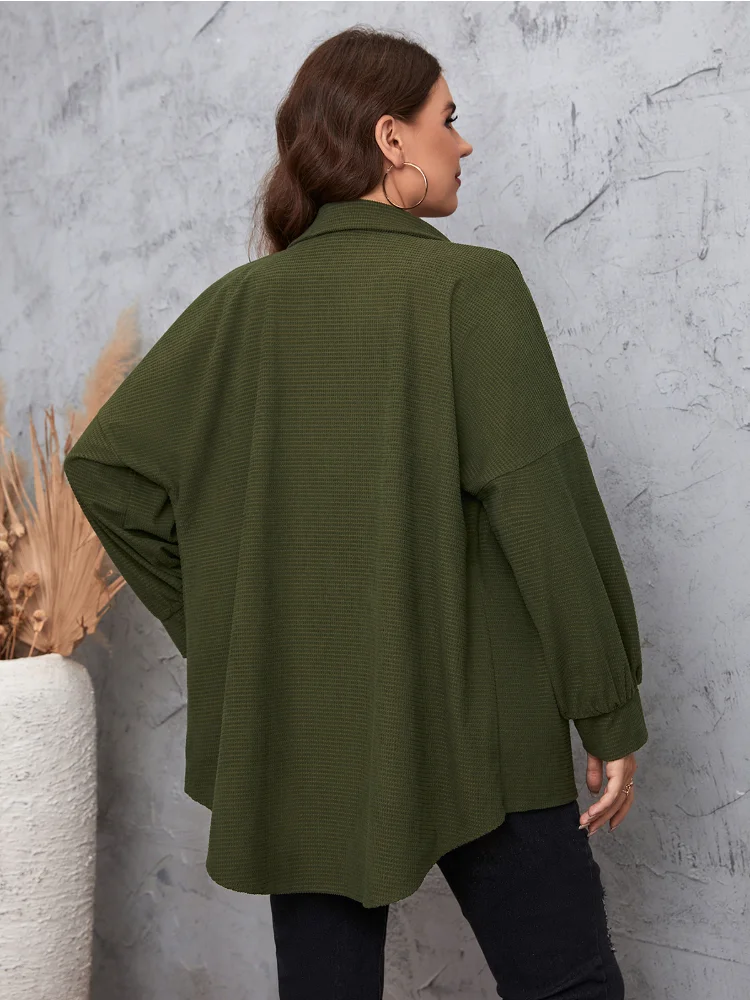 Versatile solid pockets, balloon sleeves, folding collar, plus-size coat plus size women clothing  casaco feminino