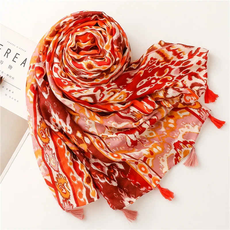 Этнический шарф женские осенние брендовые роскошные шарфы длинные богемные на