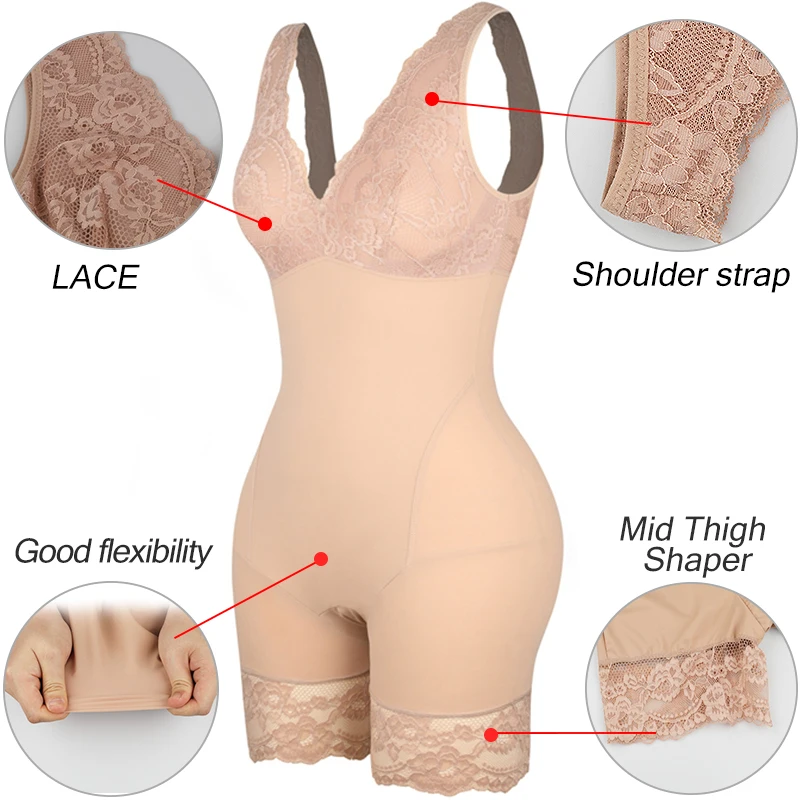 Full Body Shaper for Women Overbust Lace Design Tummy Control Butt Lifter Thigh Slimmer Waist Trainer Slimming Sheath Underwear