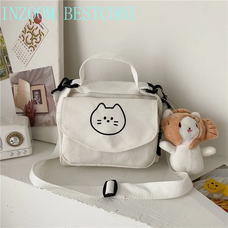 

2023 New Canvas Small Fresh Ladies One-shoulder Diagonal Bag Multifunctional Fashion Cartoon Print All-match Package