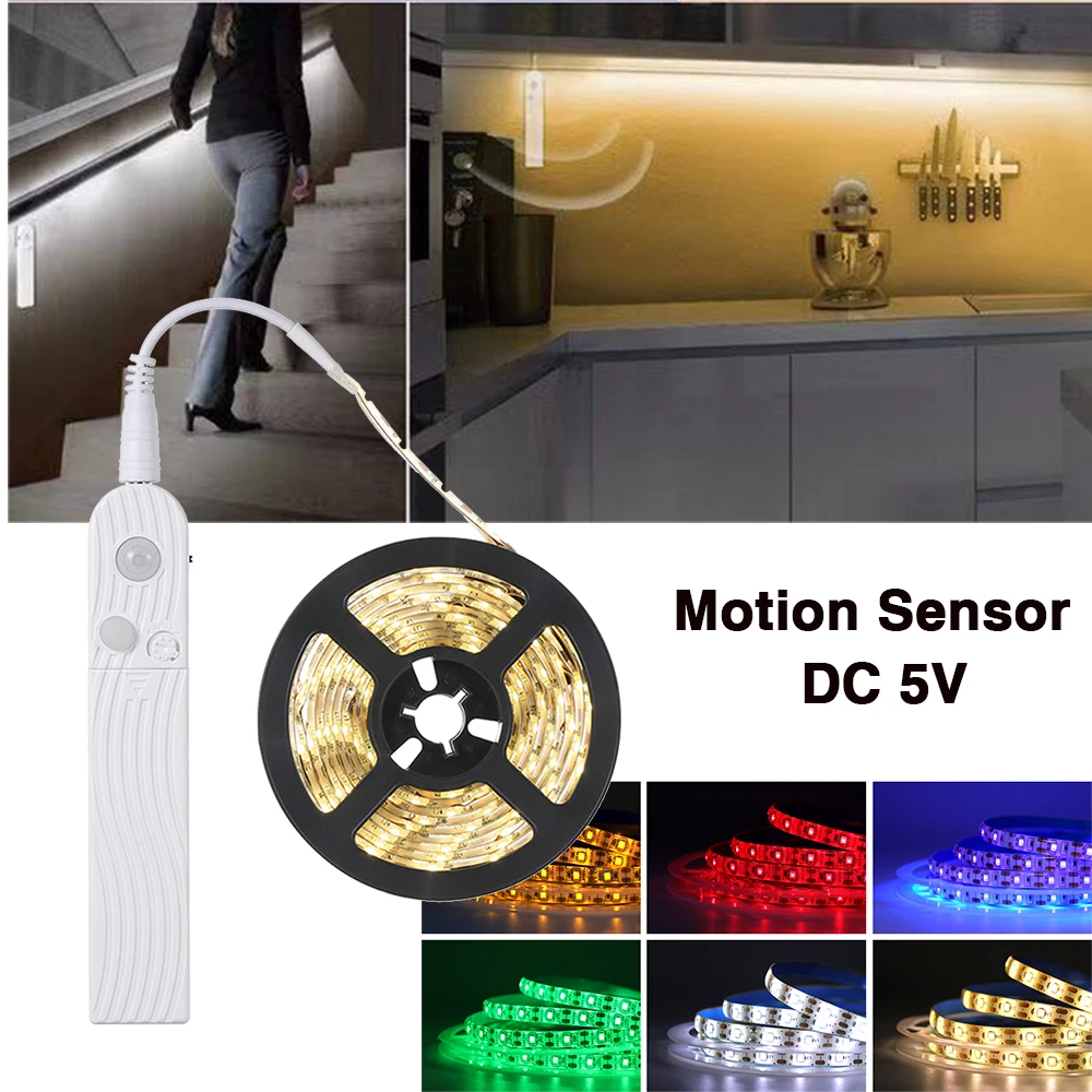 

Motion Sensor LED Strip Lights DC 5V Waterproof Battery Powered LED TV Room Light Kitchen Cabinet Lamp