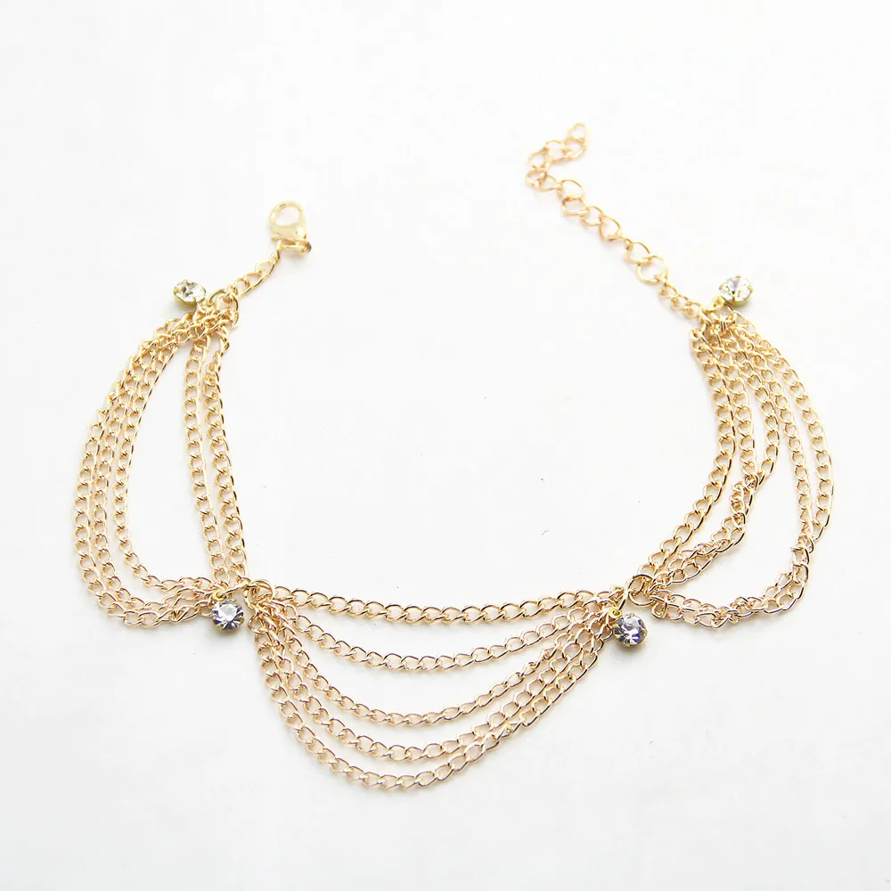 Металлические Многослойные бриллиантовые браслеты золотого цвета изящные