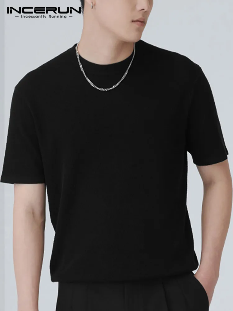 

Casual Simple Style Men's Tops INCERUN Solid Comfortable Round Neck Camiseta Stylish Male Loose Fit Summer Basic T-shirts S-5XL