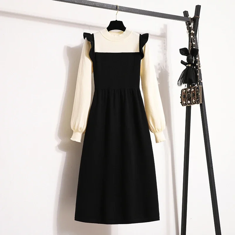 Осень-зима теплые утепленные вязаные платья-свитера офисные женские элегантные