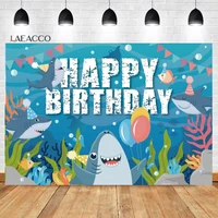 laeacco blue ocean theme cartoon shark birthday photo background newborn baby shower portrait customized photography backdrop