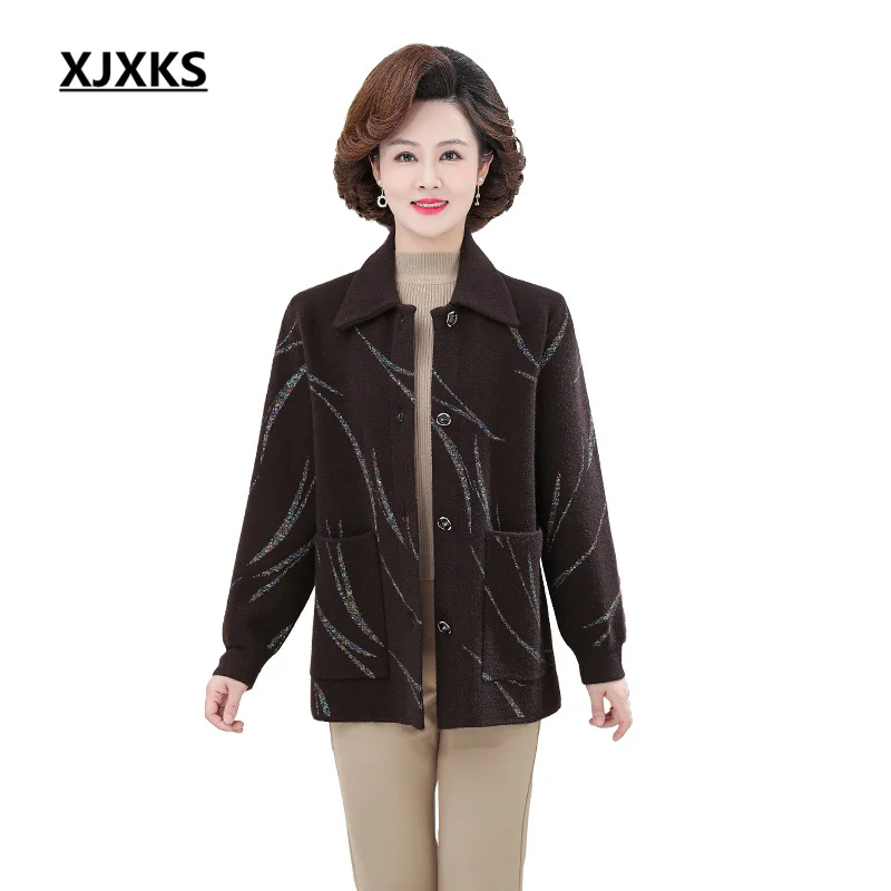 

Модная однобортная Женская куртка XJXKS с отложным воротником, кардиган, Осень-зима 2022, новинка, свободное Женское шерстяное пальто, Chaquetas