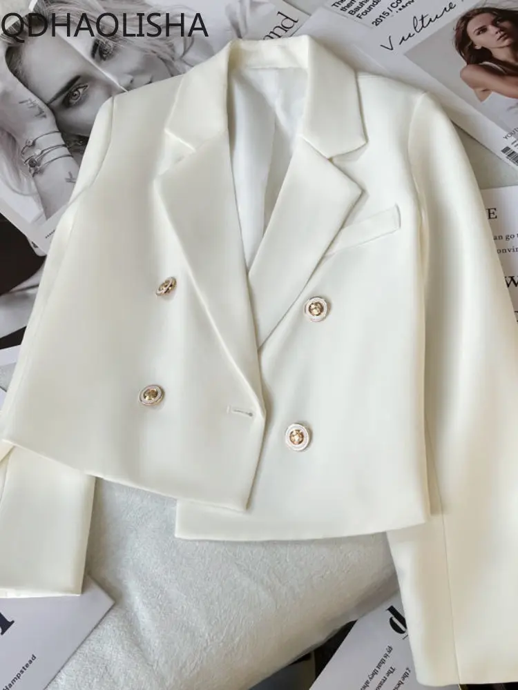 

Spring Korean Fashion Small Temperament Long-sleeved Short Suit Double-breasted Suit Coat Female Slim Fit Blazer Women Clothing