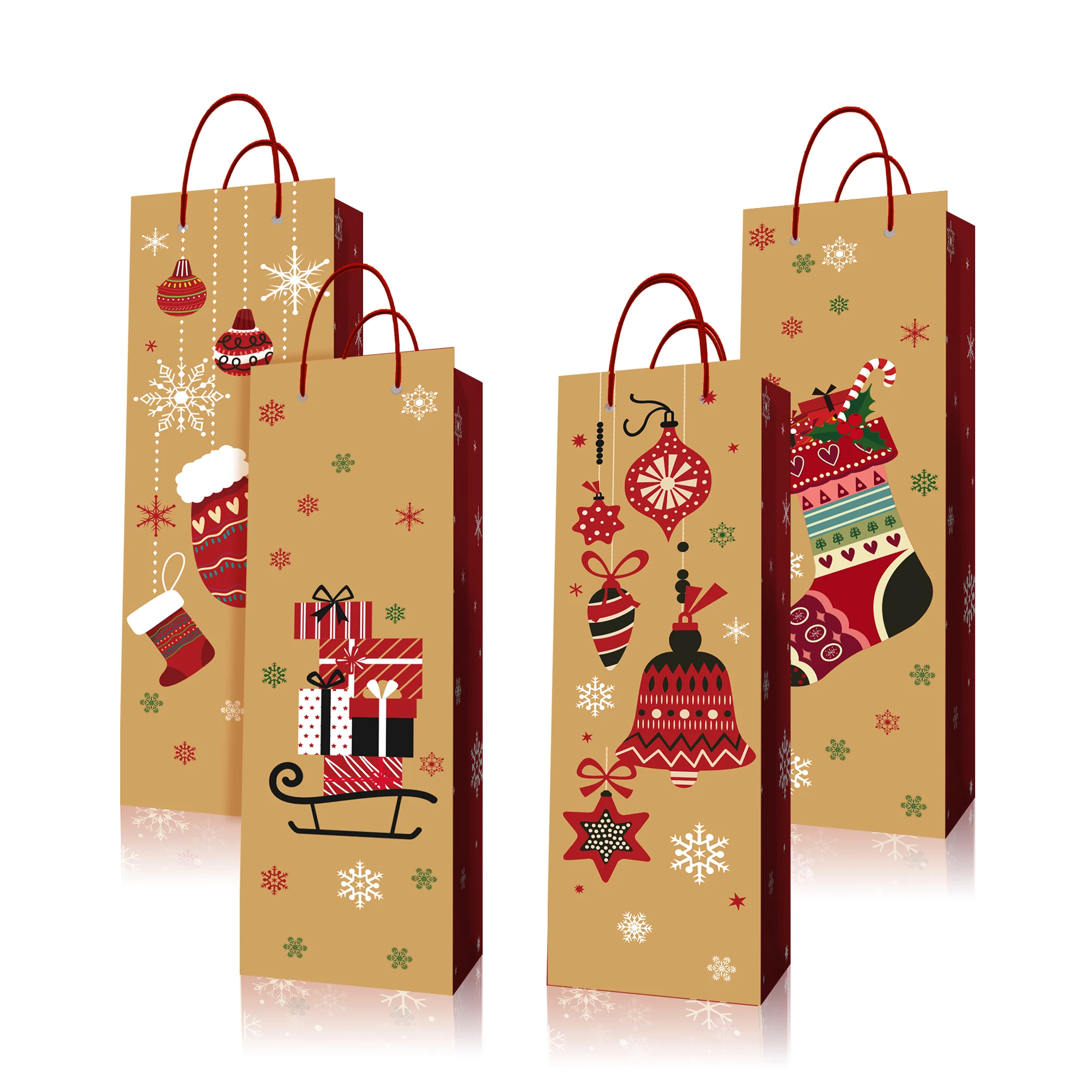 

HJ007 4pcs 2023 Merry Christmas Happy Party Red Wine Packing Kraft Paper Boxes Whiskey Beer Champagne Decorative Gift Wine Box