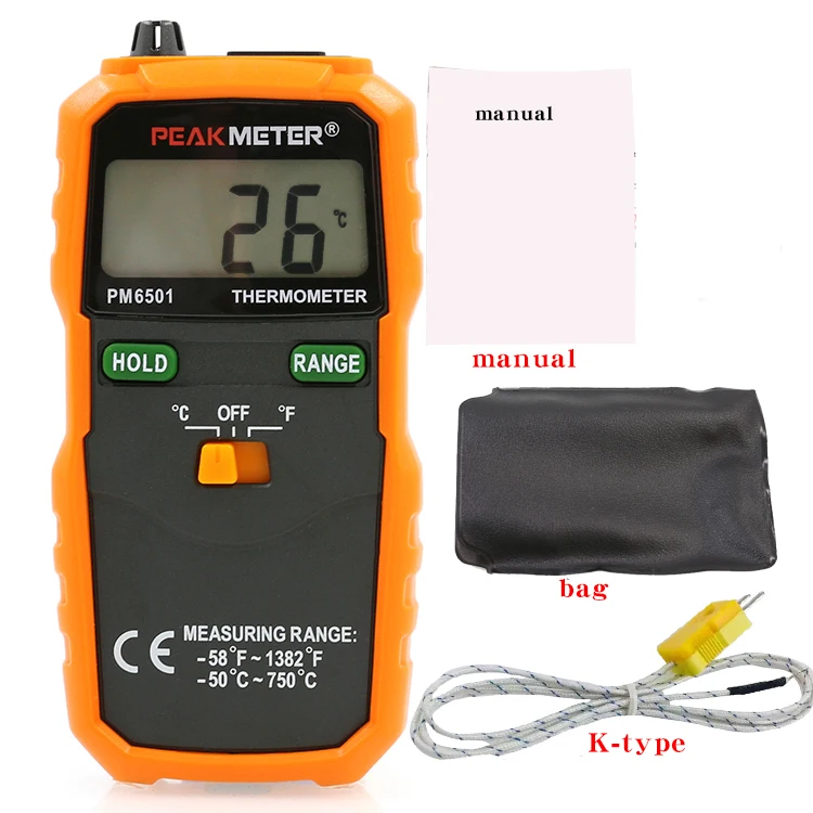 

PEAKMETER PM6501 Высокоточный цифровой электронный термометр Промышленный контактный прибор для измерения температуры Цифровой