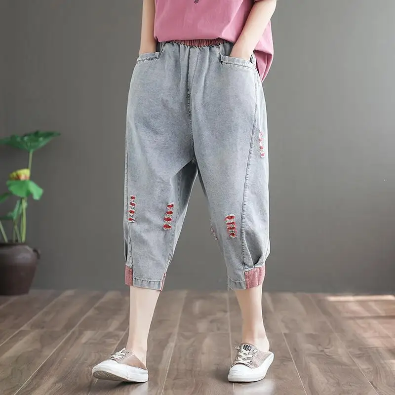 

Seven Long Korean Streetwear Women Shorts Jeans Harajuku Fashion High Waisted Trousers Large Femme Pants Bottoms Baggy Vintage