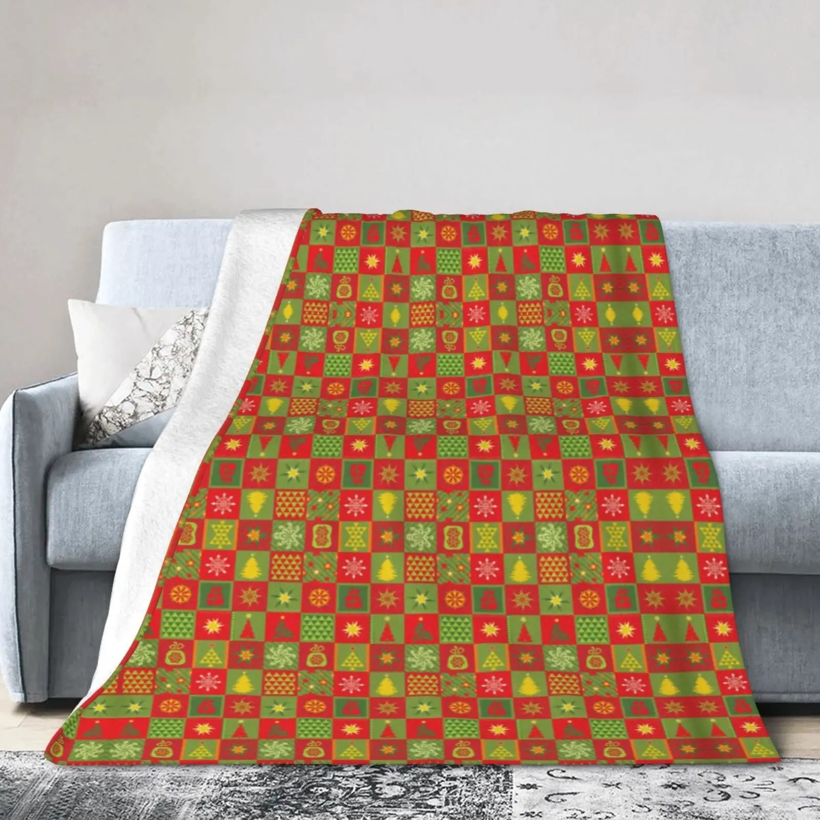 

Christmas Tree Snowflakes Flannel Throw Blanket Home Holiday Couch Bed Single Side Printed 80x60 Inch Blankets Picnic Home