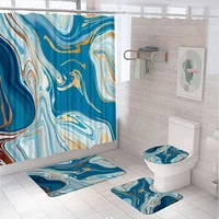 4pcs blue golden marble shower curtain fabric polyester abstract art bathroom curtain non slip rug toilet seat cover mat set new